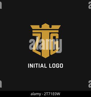 ZG initial logo with shield and crown style design ideas Stock Vector