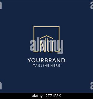 Initial NU square lines logo, modern and luxury real estate logo design vector graphic Stock Vector