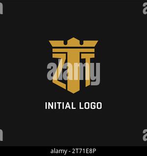 ZT initial logo with shield and crown style design ideas Stock Vector