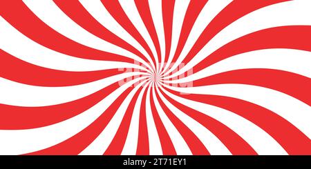 Christmas candy swirl background. Christmas candycane radial pattern with red stripes. Xmas swirl lollipop vortex texture. Peppermint traditional Stock Vector