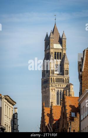 A stunning view of Sint-Salvatorskathedraal Cathedral in the beautiful city of Bruges, Belgium. Stock Photo