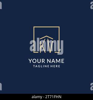 Initial KV logo with square lines, luxury and elegant real estate logo ...
