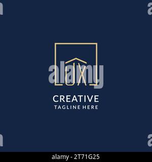 modern UX letter real estate logo in linear style with simple roof ...