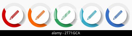 Pencil vector icon set, flat design colorful round icons in 5 color options for webdesign and mobile applications Stock Vector