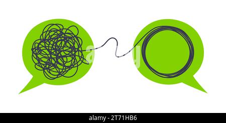Psychologist consulting or mental problem solving brainstorm concept. Two speech bubbles conversation icons with line scribbles. Coach, mentoring psyc Stock Vector