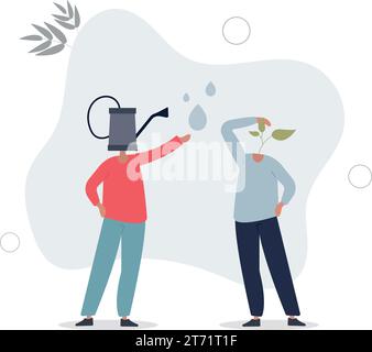 Mentor to help career growth, coaching or education for growth mindset, growing seedling plant, help or assistance, business support concept. Stock Vector