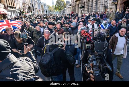 Stephen Yaxley-Lennon (aka Tommy Robinson) leaving Whitehall after violent encounters between Right Wing groups and the police near the Cenotaph on A Stock Photo