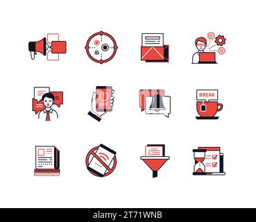 Hard work in the office - line design style icons set Stock Vector