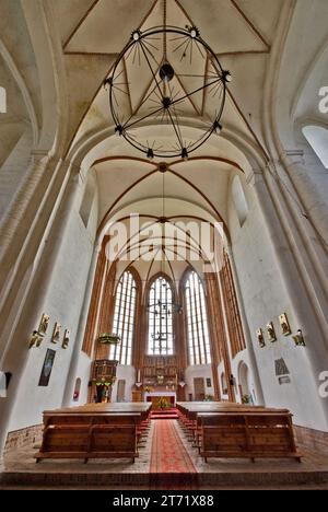 Interior of Romanesque-Gothic church at former Cistercian abbey in village of Kołbacz, Pomerania, West Pomeranian Voivodeship, Poland Stock Photo