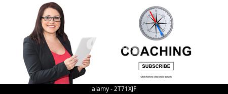 Woman using digital tablet with coaching concept on background Stock Photo