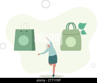 Eco bags, Environmental friendly packaging for shopping.flat vector illustration.environment concept Stock Vector