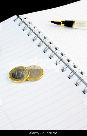 detail of euro coin business on notepad Stock Photo