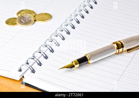 Blank Notebook with Red Pen and Euro Banknotes for Budget Planning ...