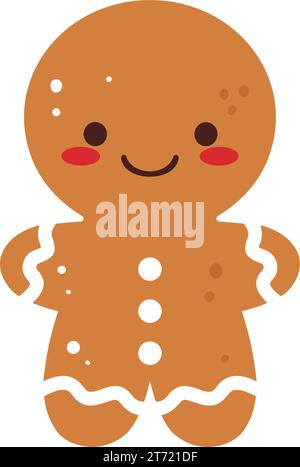 Cute Christmas gingerbread man cookie. Xmas Decoration in cartoon style. Winter holiday element. Vector illustration. Stock Vector