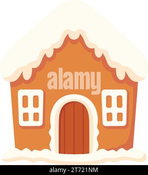 Cute Christmas gingerbread house. Xmas Decoration in cartoon style. Winter holiday element. Vector illustration. Stock Vector