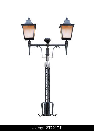 vintage street night lamp isolated on white background Stock Photo