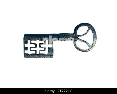 Old metal keys of the 14th century isolated on white background Stock Photo
