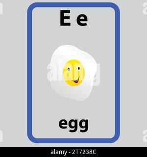 Alphabet flashcard for children with the letter e from egg Stock Vector