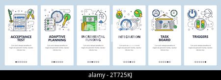 Web site onboarding screens. Business task management, planning and integration. Menu vector banner template for website and mobile app development. M Stock Vector