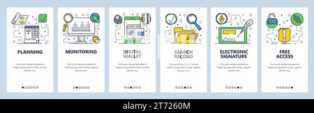 Web site onboarding screens. Online services, electronic signature, digital wallet.. Menu vector banner template for website and mobile app developmen Stock Vector