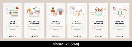 Web site onboarding screens. Online cyber security and privacy. Internet services. Menu vector banner template for website and mobile app development. Stock Vector