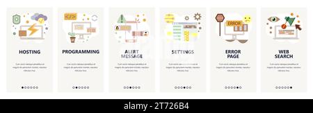 Web site onboarding screens. Internet services, programming and website coding, hosting. Menu vector banner template for website and mobile app develo Stock Vector