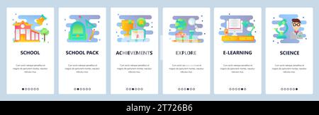 Web site onboarding screens. School education, science and e-learning. Menu vector banner template for website and mobile app development. Modern desi Stock Vector