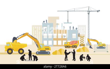 Craftsman at construction site,  illustration Stock Vector