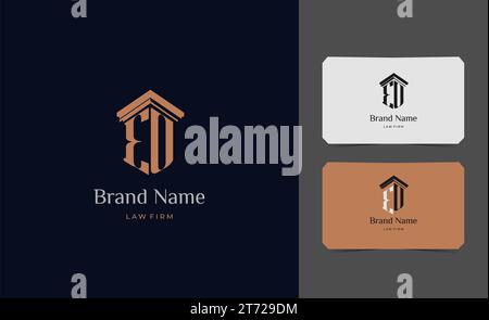 pillar logo letter EO with business card vector illustration template. Stock Vector