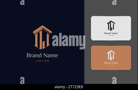 pillar logo letter DJ with business card vector illustration template. Stock Vector