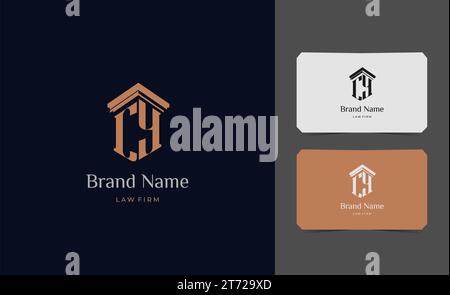 pillar logo letter CY with business card vector illustration template. Stock Vector