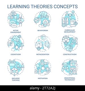 Customizable thin line icon set representing learning theories Stock Vector