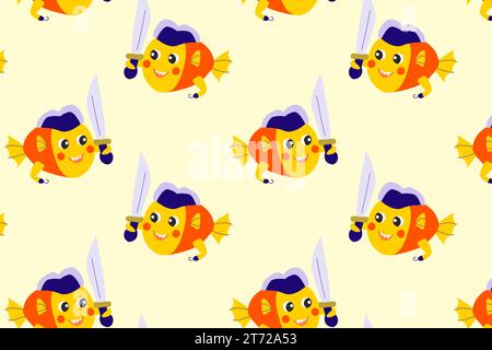 cartoon fish with match - cartoon seamless pattern Stock Vector