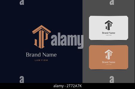 pillar logo letter JP with business card vector illustration template. Stock Vector