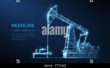 Oil pump on blue. Digital extraction, Gas market, Well drilling, Petroleum production Stock Vector