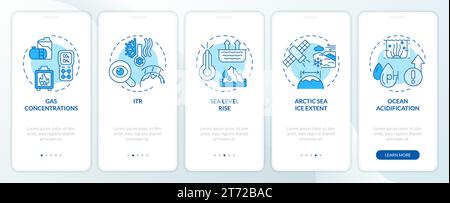 Walkthrough 2D blue climate metrics with icons concept Stock Vector