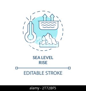Thin linear blue icon sea level rise concept Stock Vector