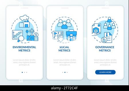 2D walkthrough climate metrics with blue icons concept Stock Vector