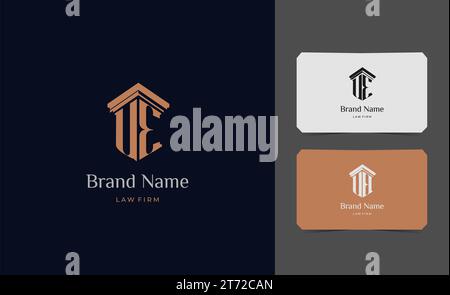 pillar logo letter UE with business card vector illustration template. Stock Vector