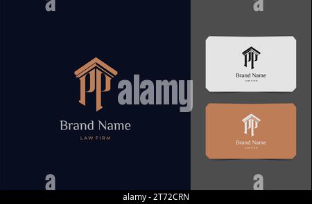 pillar logo letter PP with business card vector illustration template. Stock Vector