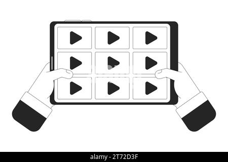TV watching tablet cartoon human hands outline illustration Stock Vector