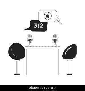 Football commentary studio recording room black and white 2D cartoon object Stock Vector