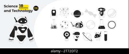 Science technology engineering black and white 2D line cartoon objects bundle Stock Vector