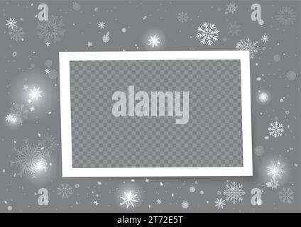 photo frame Christmas template with snowfall Stock Vector