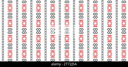 Ukrainian vector seamless fashion pattern. Decoration in black and red color. Ukrainian vertical stripes fashion pattern. Pixel art, vyshyvanka, cross Stock Vector