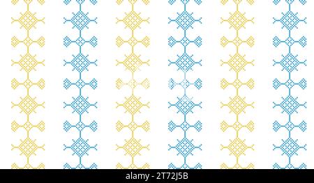 Ukrainian vector seamless fashion pattern. Decoration in blue and yellow color. Ukrainian vertical stripes fashion pattern. Pixel art, vyshyvanka Stock Vector