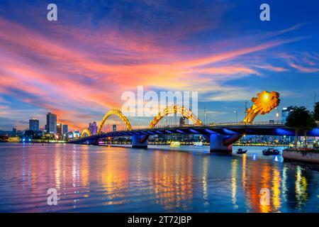 Dragon bridge at twilight in Da nang, Vietnam. Stock Photo