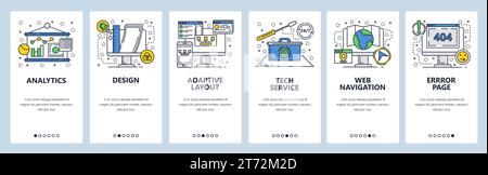 Web site onboarding screens. Computer tech service, error page, adaptive layout. Menu vector banner template for website and mobile app development. M Stock Vector