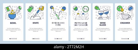 Web site onboarding screens. Home kitchen cultery. Menu vector banner template for website and mobile app development. Modern design linear art flat i Stock Vector