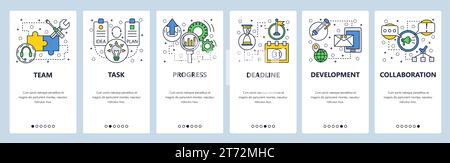 Web site onboarding screens. Task progress and deadline. Menu vector banner template for website and mobile app development. Modern design linear art Stock Vector
